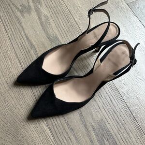 Stuart Weitzman Black Suede Slingback Heels
